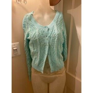 Billabong Turquoise Crochet Pointelle Cardigan Cotton Blend 8